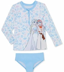 DISNEY Frozen Rashguard 2 Piece Set GIRLS SIZE 5T Blue Floral UPF 50+ NEW - Picture 1 of 6