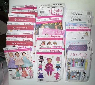 Lot Of 22 Doll Patterns Barbie American Girl Sewing Simplicity McCall - image 1 of 4