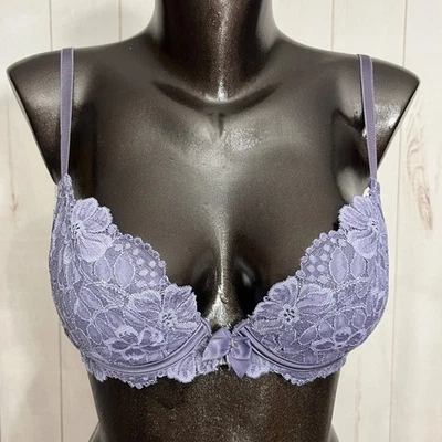 Бюстгальтер на косточках Victoria's Secret винтажный 34B кружевной спереди закрытый Y2K фиолетовый - Изображение 1 из 4