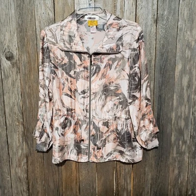 Ruby Rd 12 Jacket Peach Pink Gray Zip Front Drawstring Waist Shiny Coral Women's - Image 1 of 4
