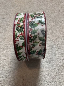 Christmas Ribbon Holly Berry 2.5 X50 Yards And 1.5 X50 Yard - Picture 1 of 5
