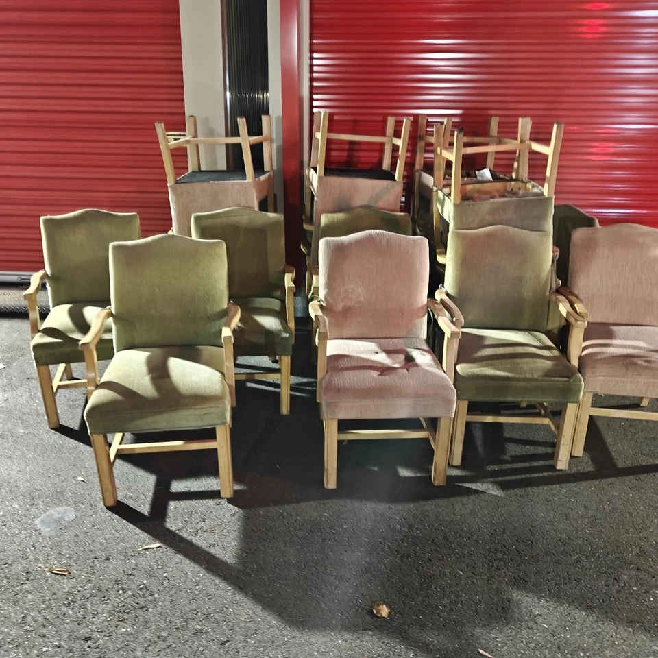 Juego de sillones tapizados de madera vintage - verde y beige - resistentes, retro Foto 1 de 4