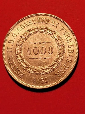 BRAZIL 1000 REIS SILVER 1860/50 CH AU DETAILS (HAIRLINES) - Image 1 of 2