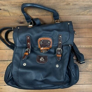 Black Rivet Women's Shoulder Handbag Backpack in Black Leather Brown Clasps - Picture 1 of 9