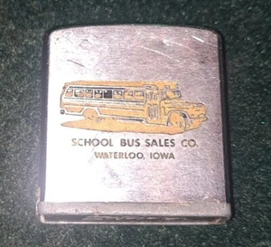 Vintage School bus Sales Company Waterloo Iowa tape measure Promo Zippo - Picture 1 of 5