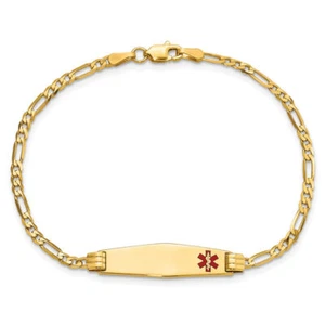 14K Solid Yellow Gold Medical Alert Figaro Link ID Bracelet - Picture 1 of 17