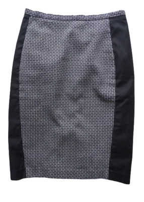 VERONIKA MAINE Sz 10 Black White Geometric Midi Zip Work Office Pencil Skirt - Image 1 of 4