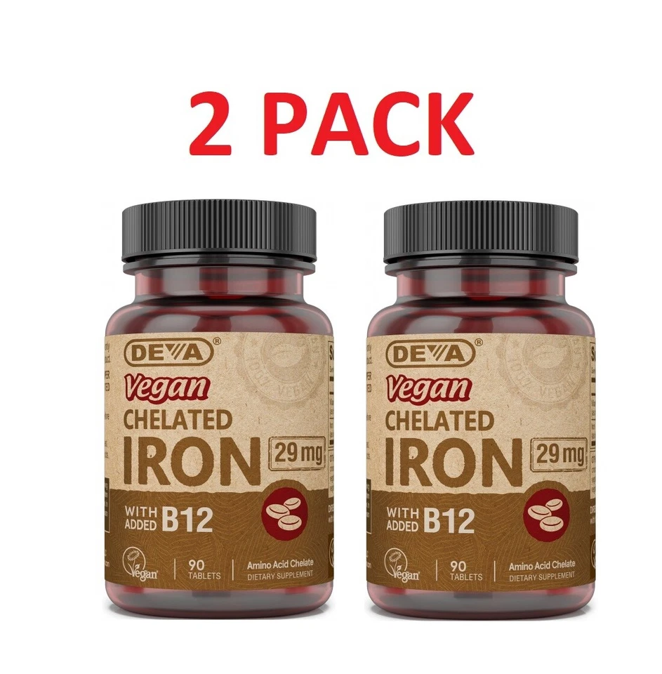 Deva Nutrition Vegan Chelated Iron 29 MG With Added B12 Tablets 90 EA
