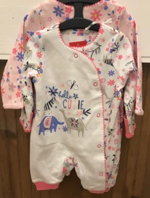 Newborn Floral And Animal Design Sleepsuits X2 ~ Suit Up To 7 Lbs - Image 1 of 4