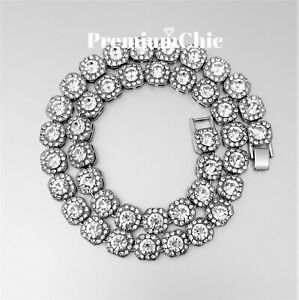 Iced Baguette Cluster Tennis Chain Choker Necklace Plated CZ Men Hip Hop Jewelry