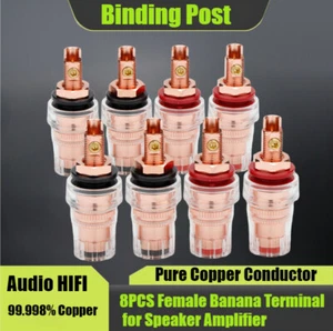 8x Audio Copper Conductor Binding Post Speaker Amplifier Female Banana Terminal - Picture 1 of 13