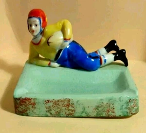 Cute Vintage 1930's Hand Painted Football Player on Ceramic Ashtray - Picture 1 of 8