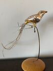 Vintage  Clip On BIRD Glass Christmas Ornament Gold & Silver Tinsel Tail