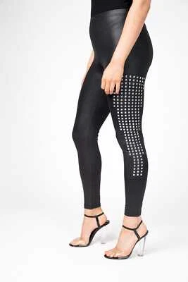 Legging PVC Negro Plateado Detallado Mate Cómodo Jeggings Cintura Alta Aspecto Húmedo Medias - Imagen 1 de 4