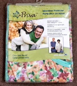 Priva Mealtime Protector Bib Adult One Size Fits All Aqua Floral Pastels NEW - Picture 1 of 10