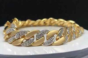 Brazalete de eslabones cubanos para hombre redondo de 15 quilates con diamantes creados en laboratorio enchapado en oro amarillo de 14 quilates - Imagen 1 de 6