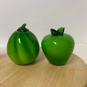 Lote DE 2 Piezas de Fruta de Vidrio Verde Soplado Vidrio Manzana y Melón 5" - Imagen 1 de 16