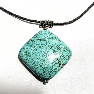 Silver & Turquoise Howlite Pendant On Leather Cord Necklace 19" - Picture 1 of 5