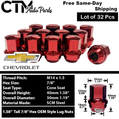 32x Red Chevy OEM Factory Lug Nut 14x1.5 Fit 8Lug C2500/3500 K2500/3500 Truck - Image 1 of 3
