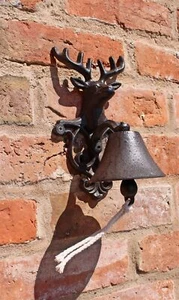 Cast Iron Wall Bell Reindeer Stags Bust Rustic Retro Ornate Indoor Outdoor Bell - Picture 1 of 2