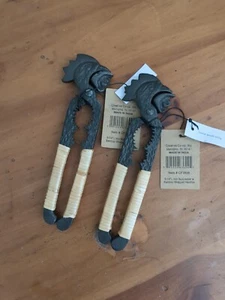 LOT (2) Iron Rooster Nut Crackers - Bamboo Wrapped Handle - NEW With Tags - Picture 1 of 4