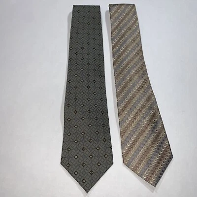 2 件装 Alfani 真丝领带,条纹和网格图案,绿色/金色 — 第 1/4 张图片