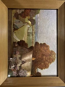 Dutch Holland Village Stone Original Framed Foil Art Shiny Paint 13 X 17 - Picture 1 of 3
