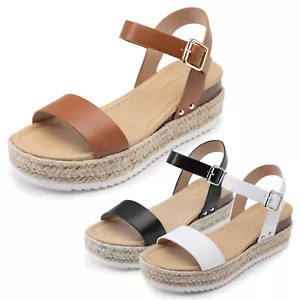 Women Espadrille Wedge Sandals Ankle Strap Open Toe Platform Casual Sandals - Picture 1 of 26