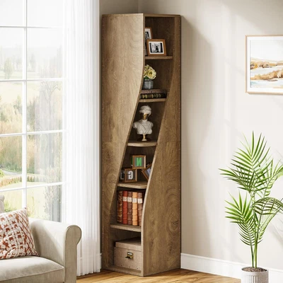 Libreria a 6 Ripiani, Libreria Angolare E Alto 180 Cm, Scaffale Legno Moderno In - Immagine 1 di 4