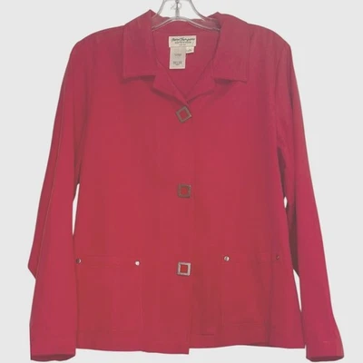 Blazer Chaqueta Norm Thompson Rojo Mezcla Tencel Botón Frontal Bolsillos Talla M Foto 1 de 4