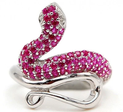 Snake 2CT Ruby 925 Solid Sterling Silver Ring Sz 8 U1-5 - Image 1 of 2