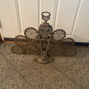 Ventilatore pavone pieghevole ottone vintage camino schermo 3' stile vittoriano francese 17"x21" - Foto 1 di 15