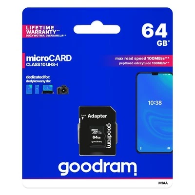 Micro Sd  Memoria Goodram 64GB Class 10 UHS-I + Adattatore M1AA-0640R12 Blister - Immagine 1 di 3