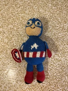 Captain America beanbag crochet 8" hand made doll - Picture 1 of 7
