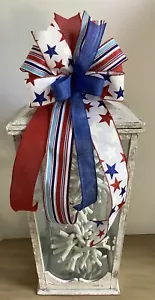MEMORIAL DAY, JULY 4th, PATRIOTIC WREATH BOW WIRED RIBBON - HANDMADE - Picture 1 of 7