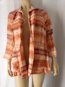 CHICO'S Jacket open swing sz 1 Small/Medium Linen blend orange pink open swing - Picture 1 of 5