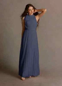 Azazie Atelier Michaela Blue Indigo Pleated Maxi Dress Formal Wedding Size 8 NWT - Picture 1 of 8