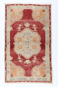 Alfombra turca anudada a mano, alfombra de piso vintage, alfombra de piso decorativa tono rojo - Imagen 1 de 12