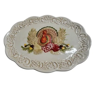 Thanksgiving Turkey Platter Autumn Harvest Decor Serving Dish 18 Inch - Picture 1 of 6