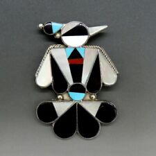 Native American Zuni Dishta Sterling Silver Onyx Shell Thunderbird Pin/Pendant