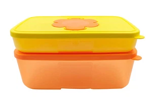 Tupperware Orange Yellow Plastic Rectangular Tissue Box Keeper Saver Server Set - Picture 1 of 20