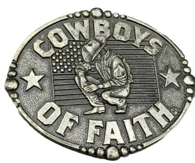 Vaqueros de Fe Hebilla de Cinturón Western Religioso Rodeo Oración Bandera De Colección Años 90 Rodilla Foto 1 de 4