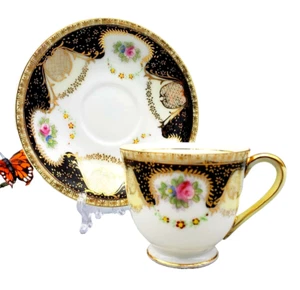 Occupied Japan Gold Demitasse Cup & Saucer Antique Porcelain - Picture 1 of 8