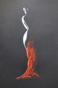 Original Fine Art Pastel Painting Title-Lady in Red - Picture 1 of 1