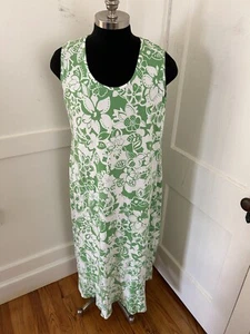 D & CO Plus 1X TANK DRESS Green White Floral Sleeveless A Line MIDI Hawaiian - Picture 1 of 5