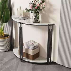 Console Table 2 Tier Half Moon Sofa Couch Narrow Entryway Table w/Storage Shelf - Picture 1 of 12