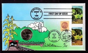 1996 Iowa 150th Sc 3088 David Peterman FDC 8/25 limited with $1 coin - Picture 1 of 2