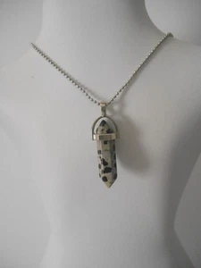 Creado por mí ~ 1" gris con colgante de cristal azul en un collar de cadena de bola SP de 18" - Imagen 1 de 2