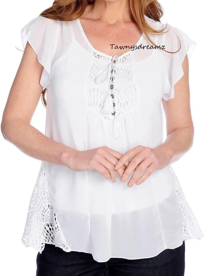 NUEVO Camiseta sin mangas One World tejido transparente manga aleteada Sharkbite con tejido - Talla S Foto 1 de 1