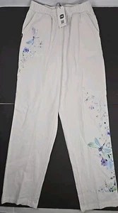Pantalone Noracora bianco VITA ALTA stampa libellula cotone lino sm nuovo con etichette boho - Foto 1 di 9